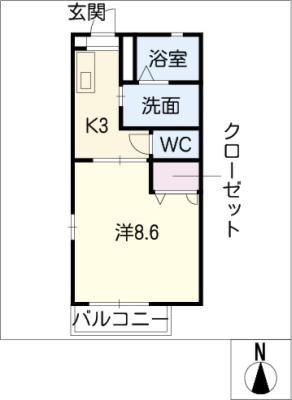 TWIN HILLS A棟(1K/2階)の間取り写真