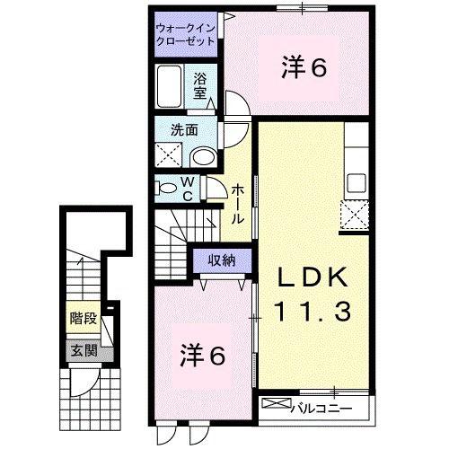 カーサ府中 II(2LDK/2階)の間取り写真