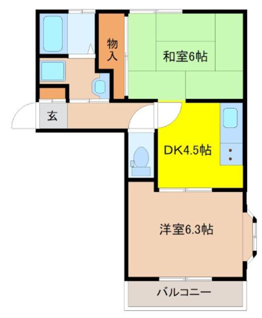ウインディアいそぬま(2DK/2階)の間取り写真