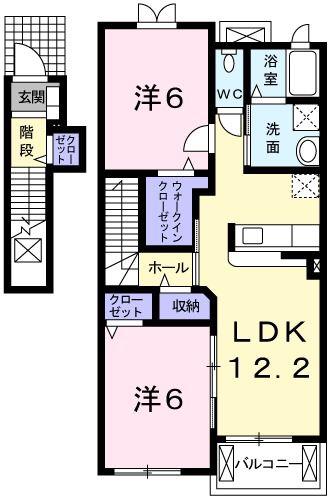 サンセットヒルズ(2LDK/2階)の間取り写真