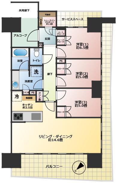 HARUMI FLAGSUN VILLAGE C棟(3LDK/14階)の間取り写真