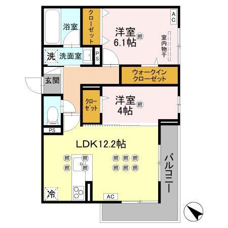 トリシアさくら(2LDK/2階)の間取り写真