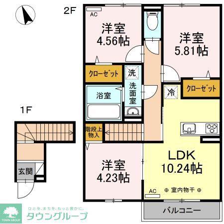 サニーフラット(3LDK/2階)の間取り写真