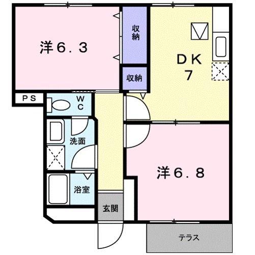 モンターニュ(2DK/1階)の間取り写真