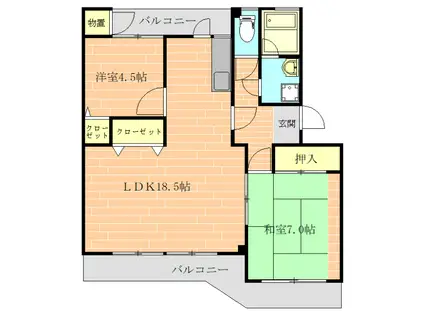 グリンピアパーツ近見(2LDK/2階)の間取り写真