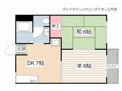 アクトハイツII・III(2DK/2階)の間取り写真