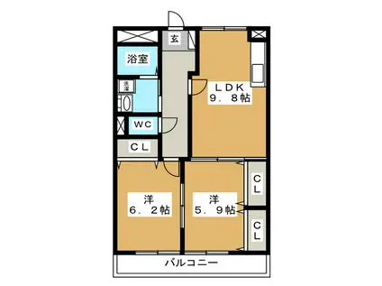 樽見鉄道 東大垣駅 徒歩8分 3階建 築23年(2LDK/2階)の間取り写真