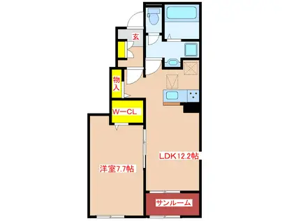 ジェルメ メゾンII(1LDK/1階)の間取り写真