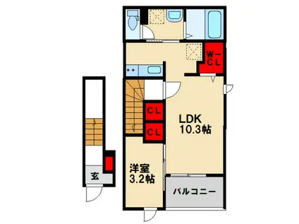 ステラ鳥栖(1LDK/2階)の間取り写真
