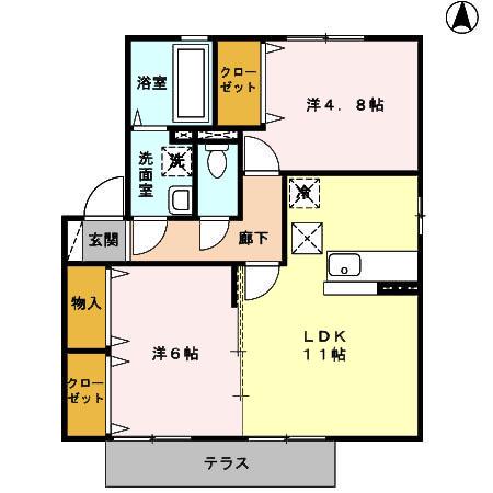アンプルールA棟(2LDK/1階)の間取り写真
