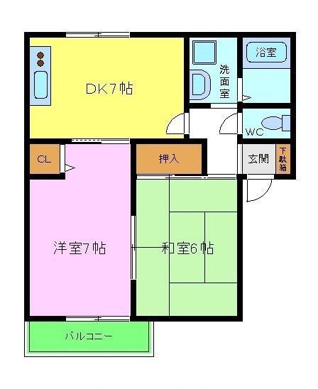 聖ソレアードA棟(2DK/1階)の間取り写真