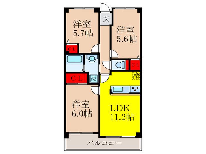 エクレール千里(3LDK/2階)の間取り写真