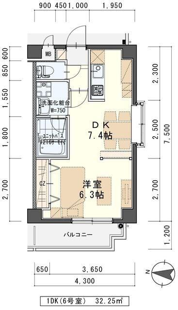 しゃとれ山手町(1DK/3階)の間取り写真