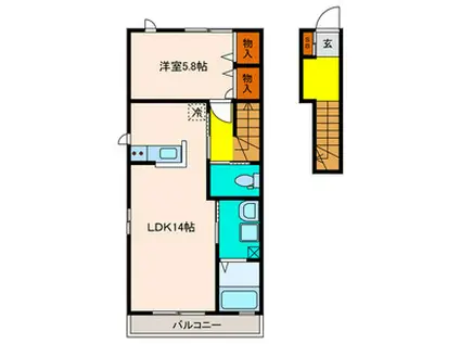 ヴィルヌーブ(1LDK/2階)の間取り写真