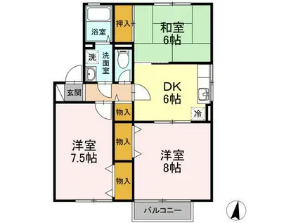 セジュール・リリー(3DK/1階)の間取り写真