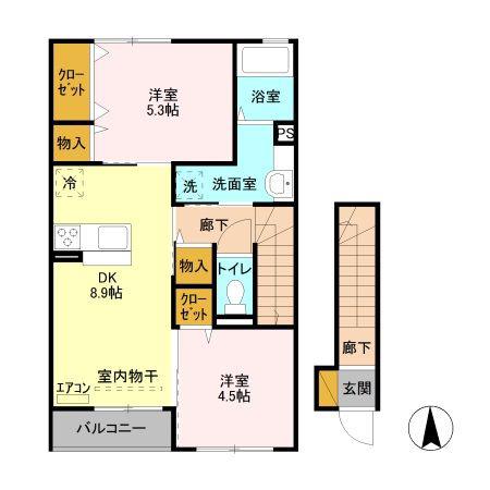 リーヴ ゴーシュ I(2DK/2階)の間取り写真