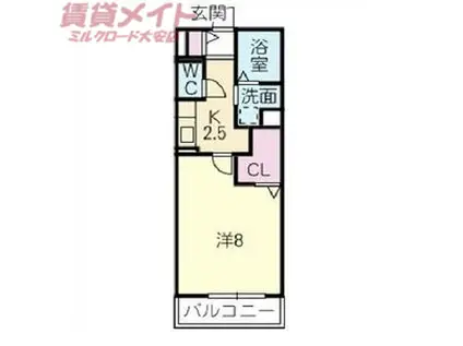 ガノスA(1K/1階)の間取り写真