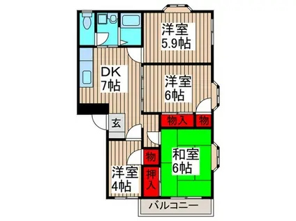 ダイワプラザ上尾(4DK/3階)の間取り写真