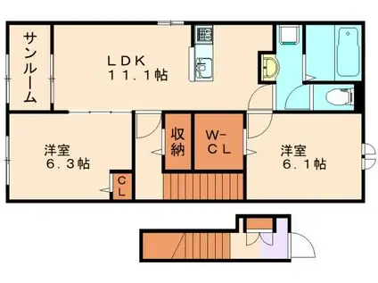 サステナ飯塚II(2LDK/2階)の間取り写真
