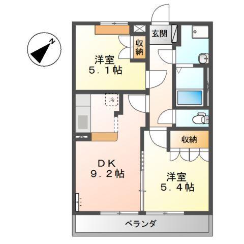 レインボーパレス(2DK/2階)の間取り写真