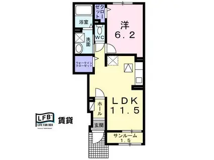 シュバルツハウス防府(1LDK/1階)の間取り写真