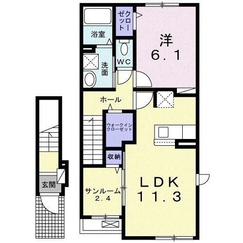 ベル ヴィオラ ドゥ(1LDK/2階)の間取り写真
