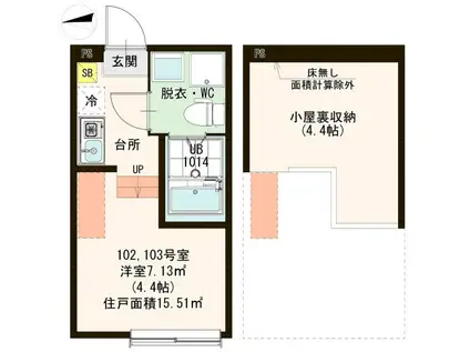 ハーモニーテラス北加平町II(ワンルーム/1階)の間取り写真