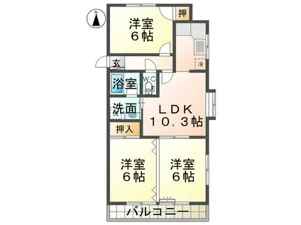 第ニアンビシャス(3LDK/3階)の間取り写真