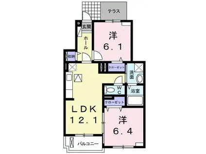 レザンII(2LDK/1階)の間取り写真