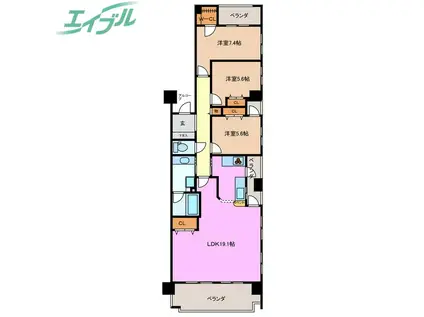 グリーンシャトーH・T(3LDK/7階)の間取り写真