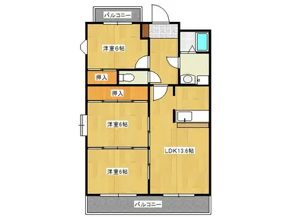 アビタシオン二日市 203号(3LDK/2階)の間取り写真