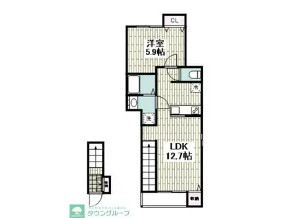 MAREレジデンス風雅(1LDK/2階)の間取り写真