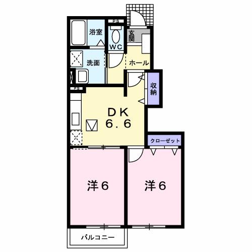 フィオレンテI(2DK/1階)の間取り写真