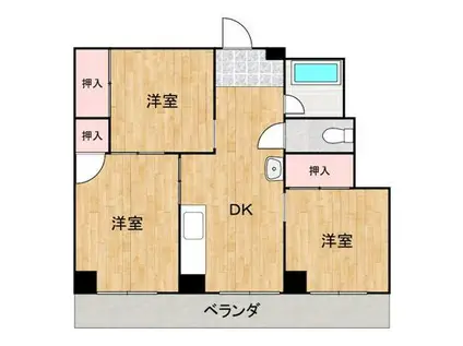 ハイツ蔵王(3DK/4階)の間取り写真