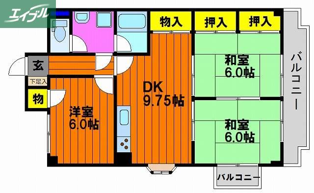 ハイデンスホンダ(3DK/5階)の間取り写真
