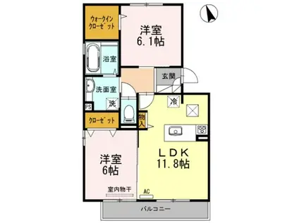 キャスバル A棟(2LDK/1階)の間取り写真