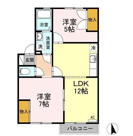 一本木ハイムC棟(2LDK/2階)の間取り写真