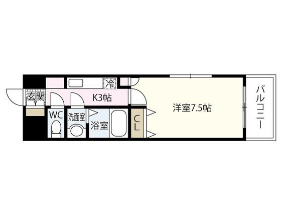 メイプル舟入(1K/3階)の間取り写真