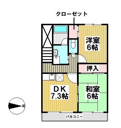 メゾン美原(2DK/2階)の間取り写真