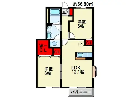 エスポワールハイムD(2LDK/1階)の間取り写真