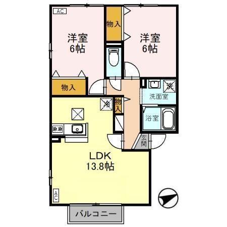 ソレアードB(2LDK/1階)の間取り写真