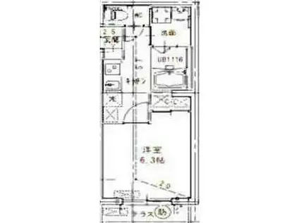 カーササクラ2番館(1K/4階)の間取り写真