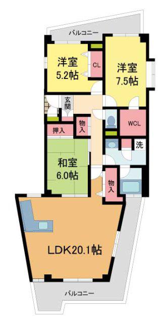 東急ドエル・アルス苦楽園桜町(3LDK/2階)の間取り写真