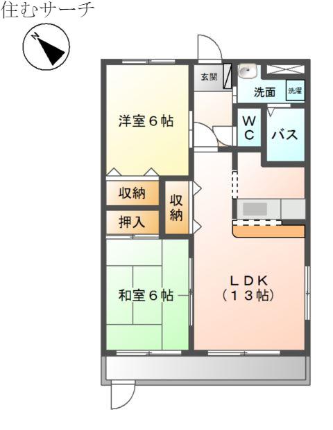 グリーンヒルズ(2LDK/2階)の間取り写真