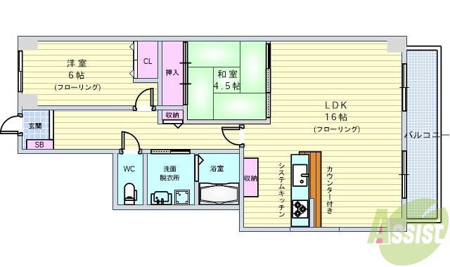 ノーブル豊中(2LDK/4階)の間取り写真