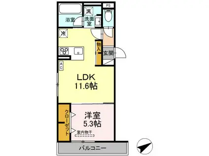 トリシア大慈寺町 B(1LDK/2階)の間取り写真