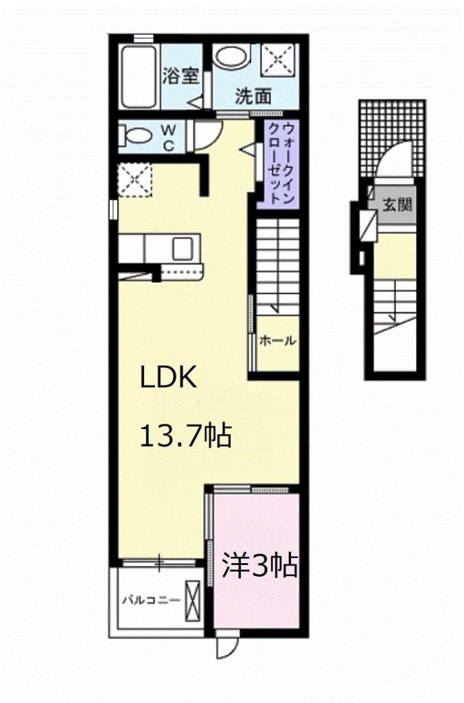 イリゼII(1LDK/2階)の間取り写真