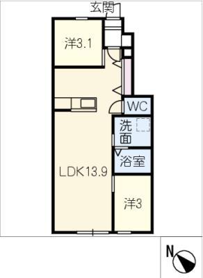 名鉄西尾線 西尾駅 徒歩17分 2階建 築1年(2LDK/1階)の間取り写真