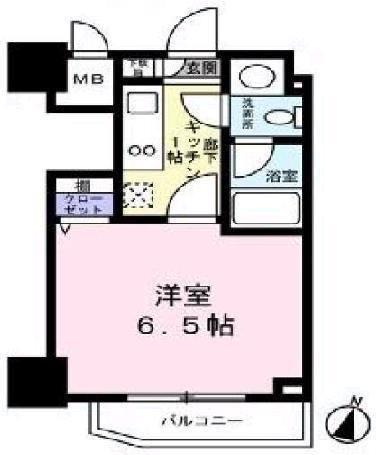 レジディア恵比寿III(1K/2階)の間取り写真