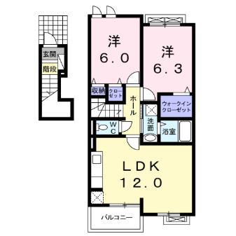 スウィート ミモザ(2LDK/2階)の間取り写真